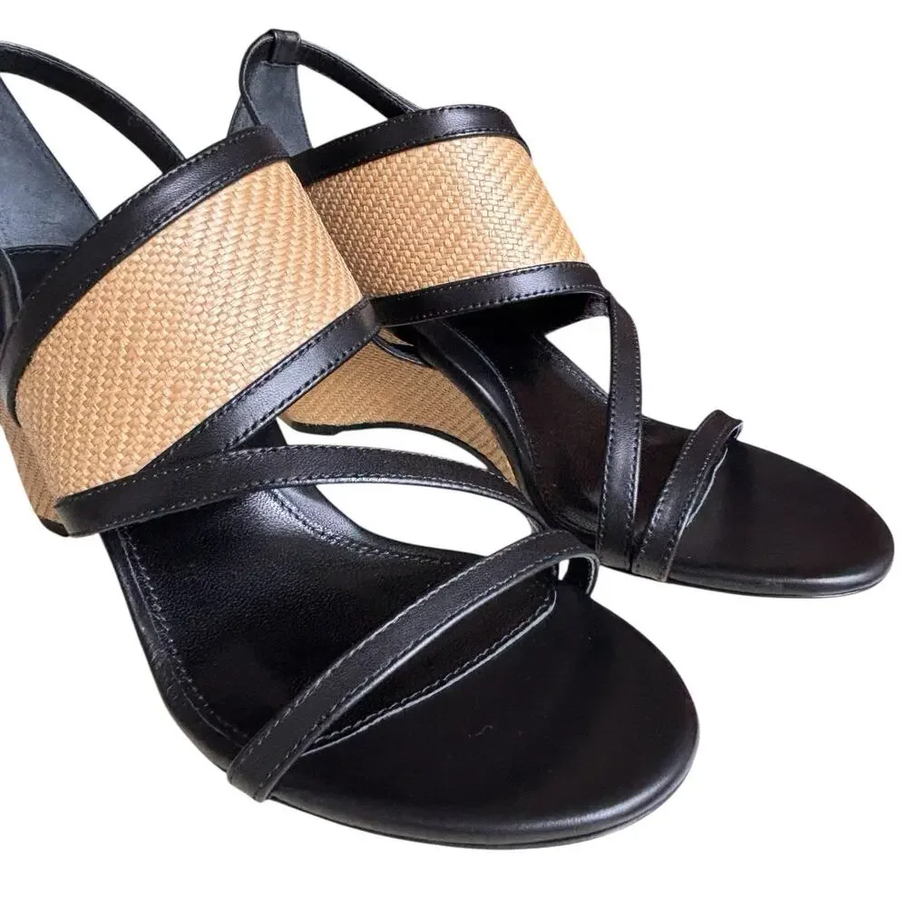 New With Box MARION PARKE Penny 70 Wedge Sandal 39.5‎ / US 9.5 Black Leather